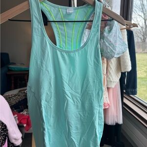 GAP Light Aqua Racerback Tank with Neon Lime Stripes